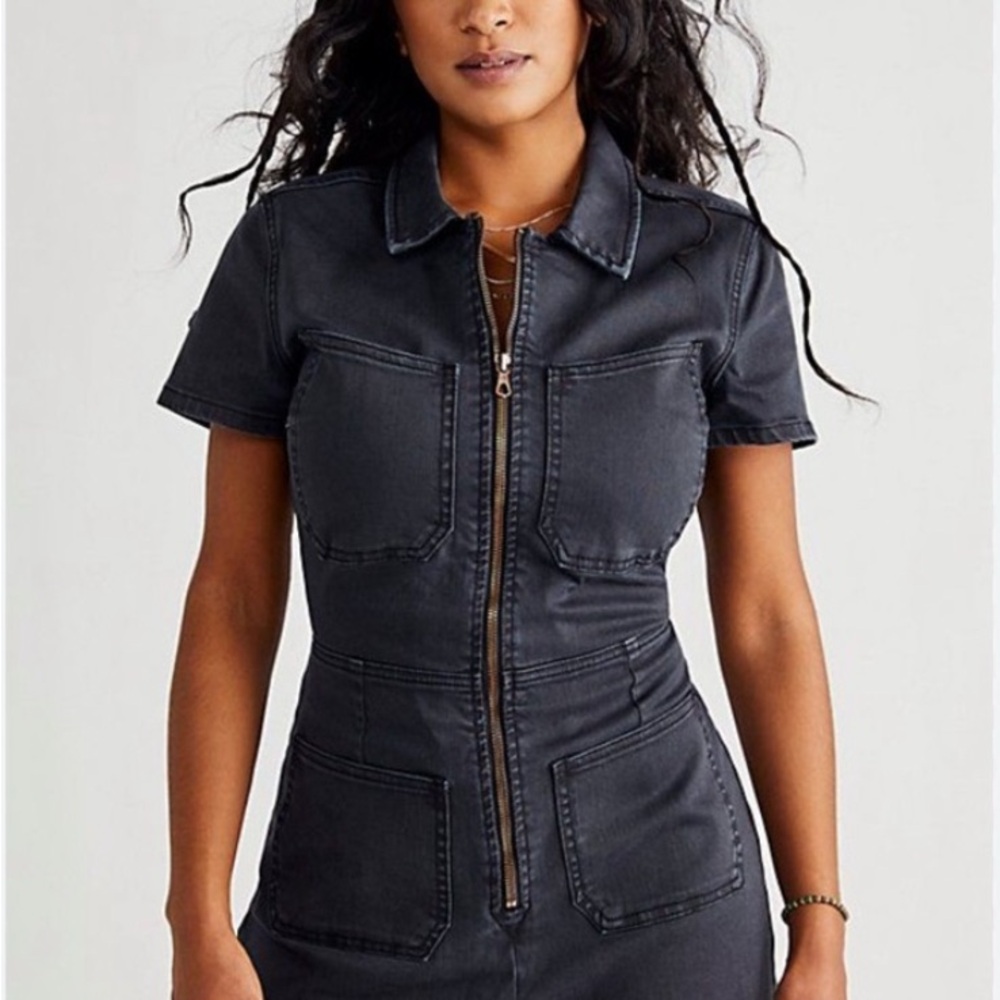 Charcoal Denim Zip-Up Dress